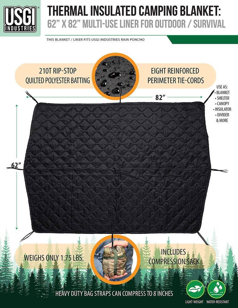USGI Industries Military Woobie Blanket | Thermal Insulated Camping Blanket, Poncho Liner | Large, Portable, Insulation, Water-Resistant, for Hiking, Survival | Compression Carry Bag - Image 2